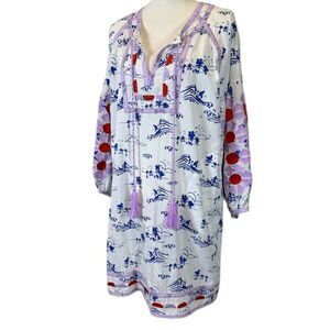 Roller Rabbit Reva Dress in Surf Toile Print White and Blue Size Large